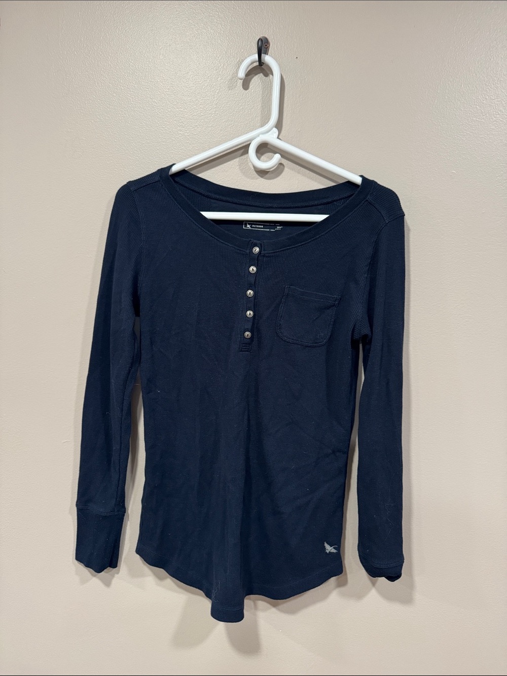 Eddie Bauer Dark Navy Waffle Henley Long Sleeve